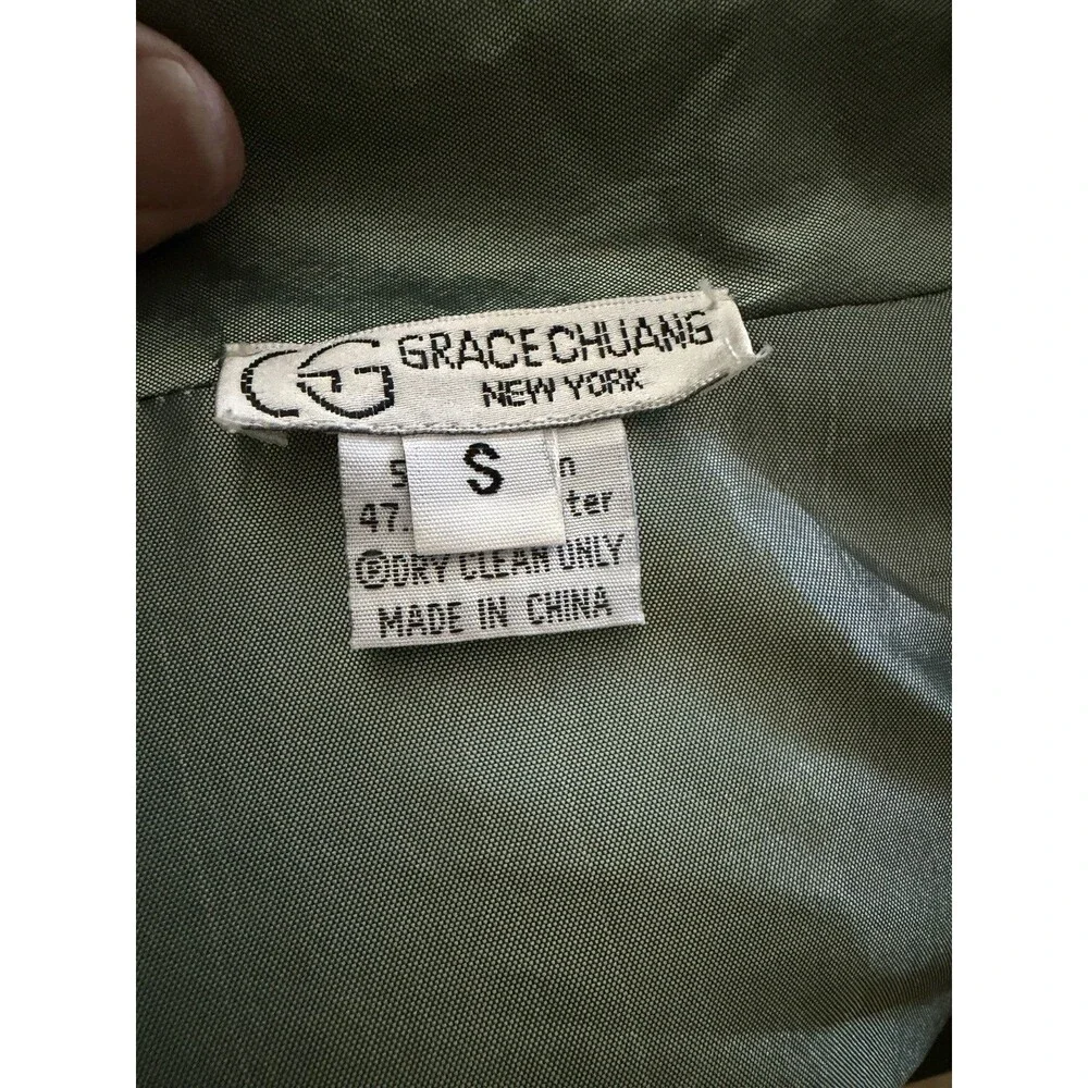 Grace Chuang New York Feather Print Open Jacket Sz S Multicolor Reversible Green - Picture 5 of 16